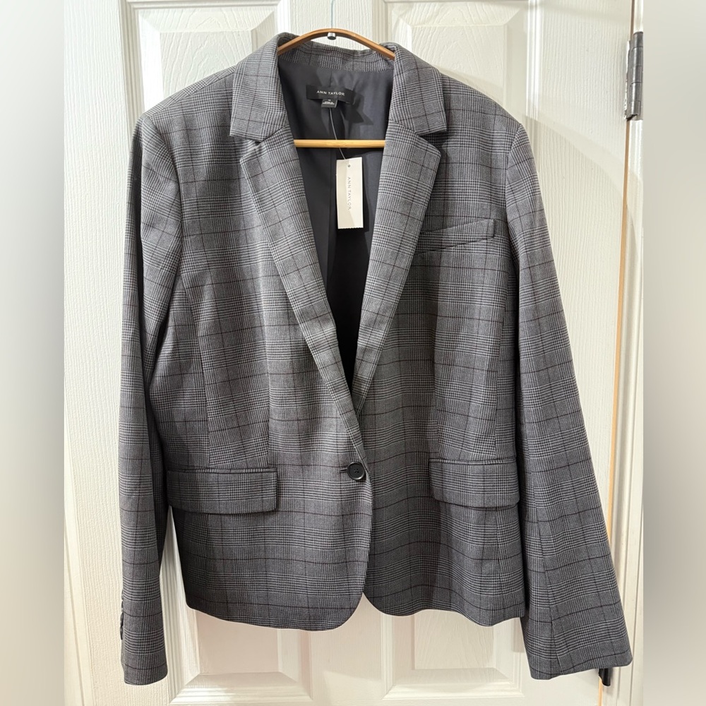 Ann Taylor Charcoal Plaid Blazer